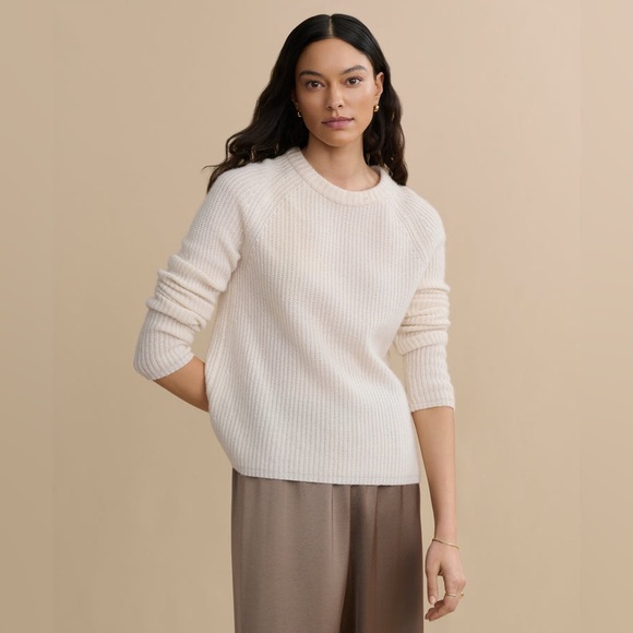 JENNI KAYNE Fisherman Cashmere Sweater in Ivory L